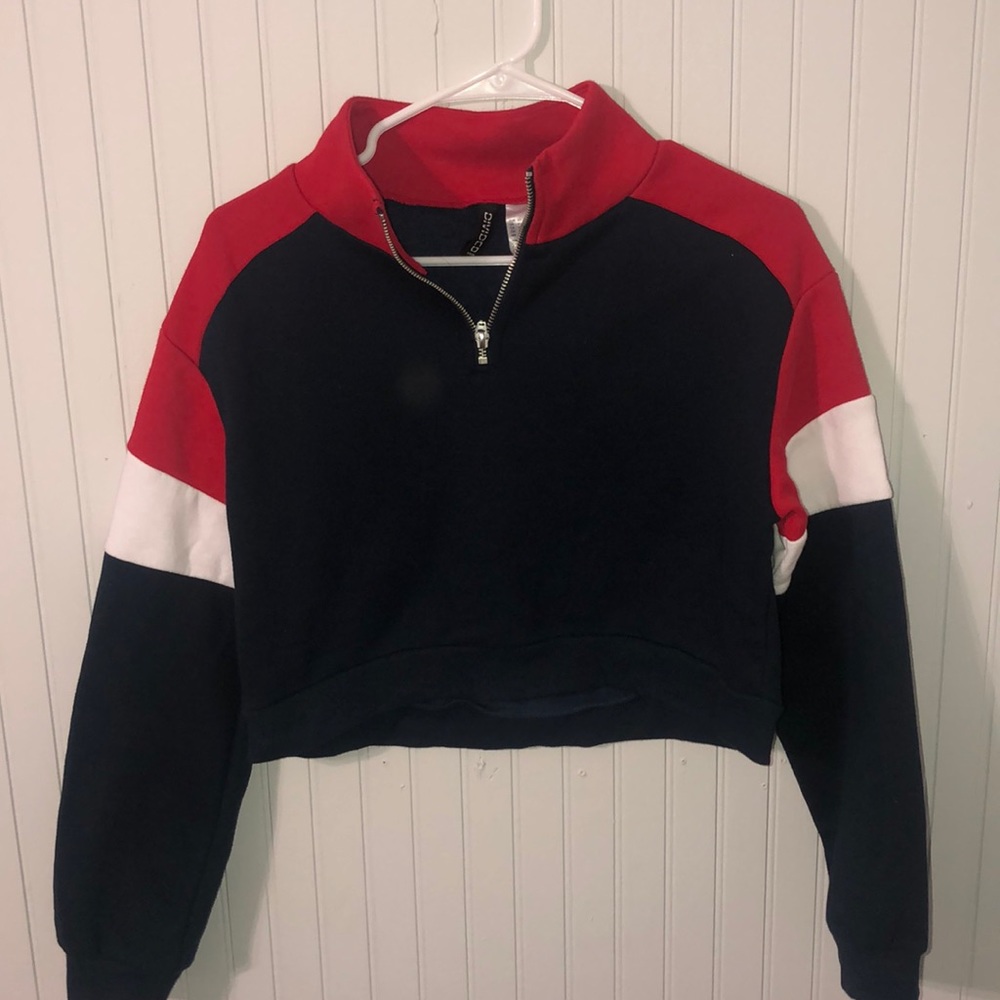 Red, white and blue half zip up